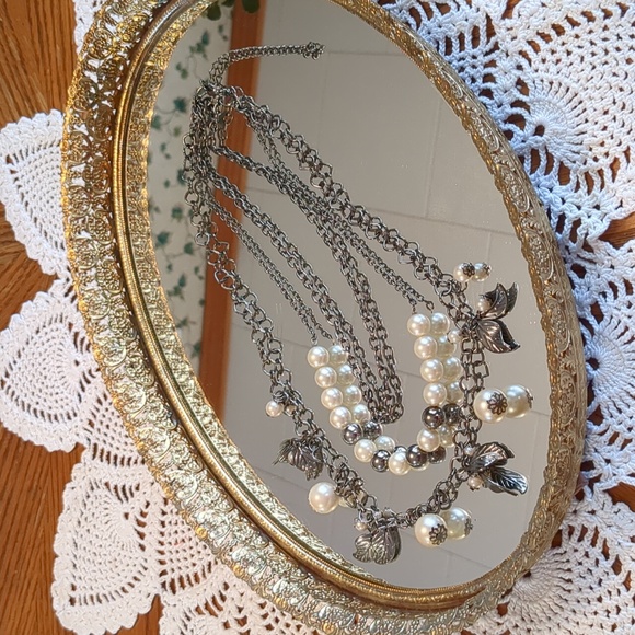 Pewter Tone and Faux Pearl Graduated Layer 17 Inch Necklace - Picture 9 of 9